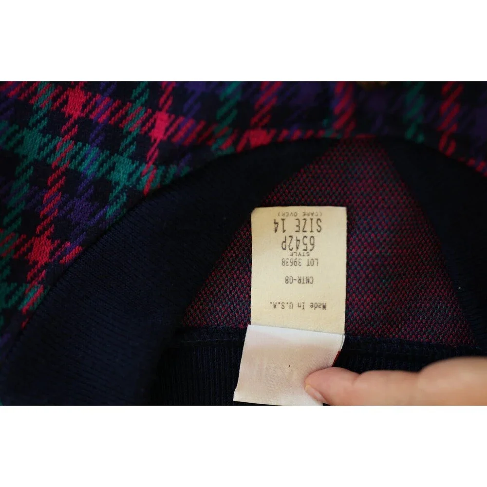 Vtg. Graff Californiawear Jewel Tone Plaid Button Down Cardigan Jacket Sz. 14